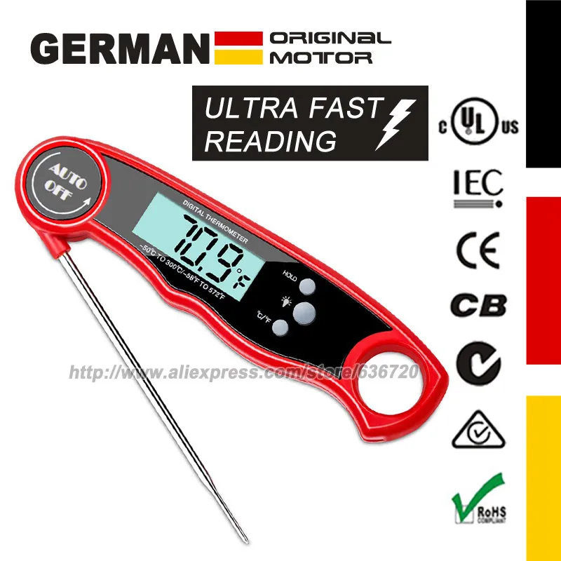 

Instant Read Digital Food Thermometer, Best Waterproof Ultra Fast Thermometer with Backlight for Kitchen, Outdoor Cooking, BBQ