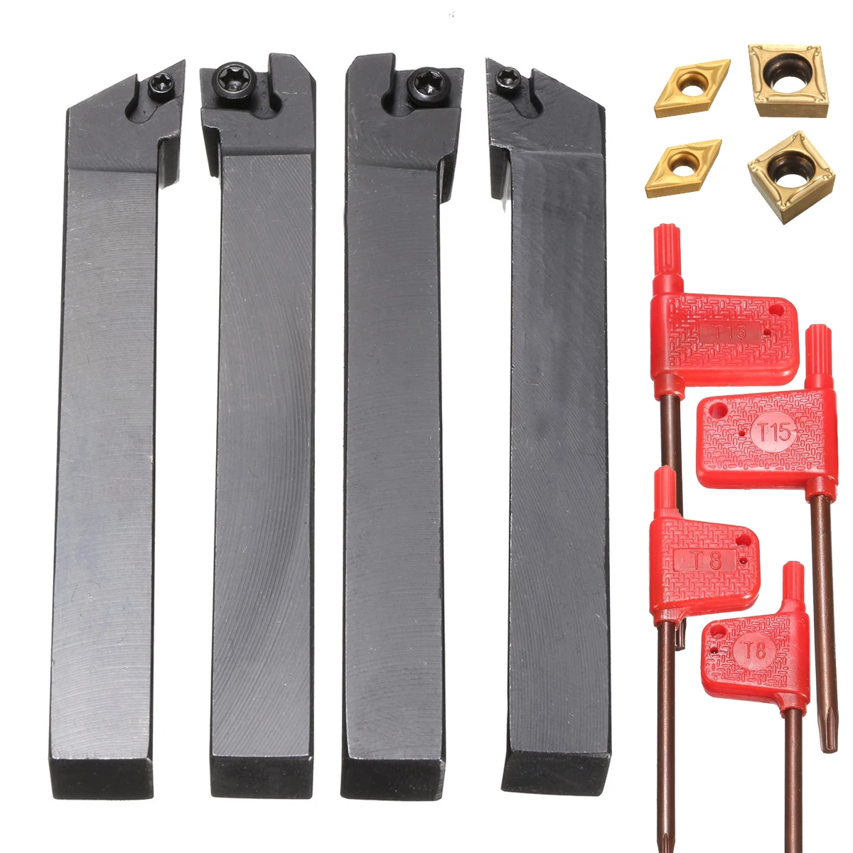 

New 4Sets 100mm SCLCR/SCLCL1212H09+SDJCR/SDJCL1212H07 Holder with 4pcs Wrench + 4pcs Inserts for CNC Turning Tool
