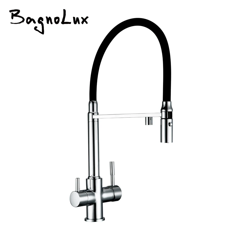  Clean Water Kitchen Faucet with Sprayer Gooseneck Pull Down Sink Mixer Solid Brass 360 Degree Rotat - 33023477445