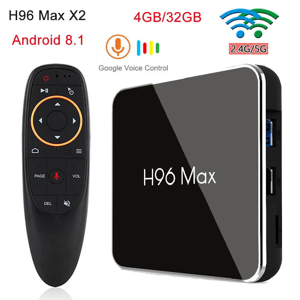 

H96 Max X2 Android 8.1 TV Box Amlogic S905X2 Quad Core LPDDR4 4GB 32GB Dual 2.4G/5GHz Wifi Bluetooth H.265 4K Smart Media Player