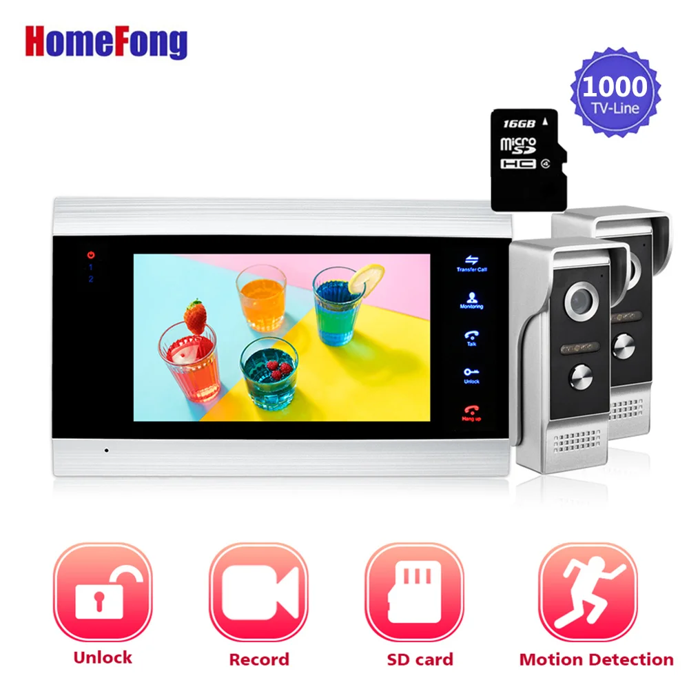 

Homefong 7" Wired Video Door Phone Smart Doorbell Record Unlock 1000tvl HD Camera PIR Motion Sensor for Home Surveillance