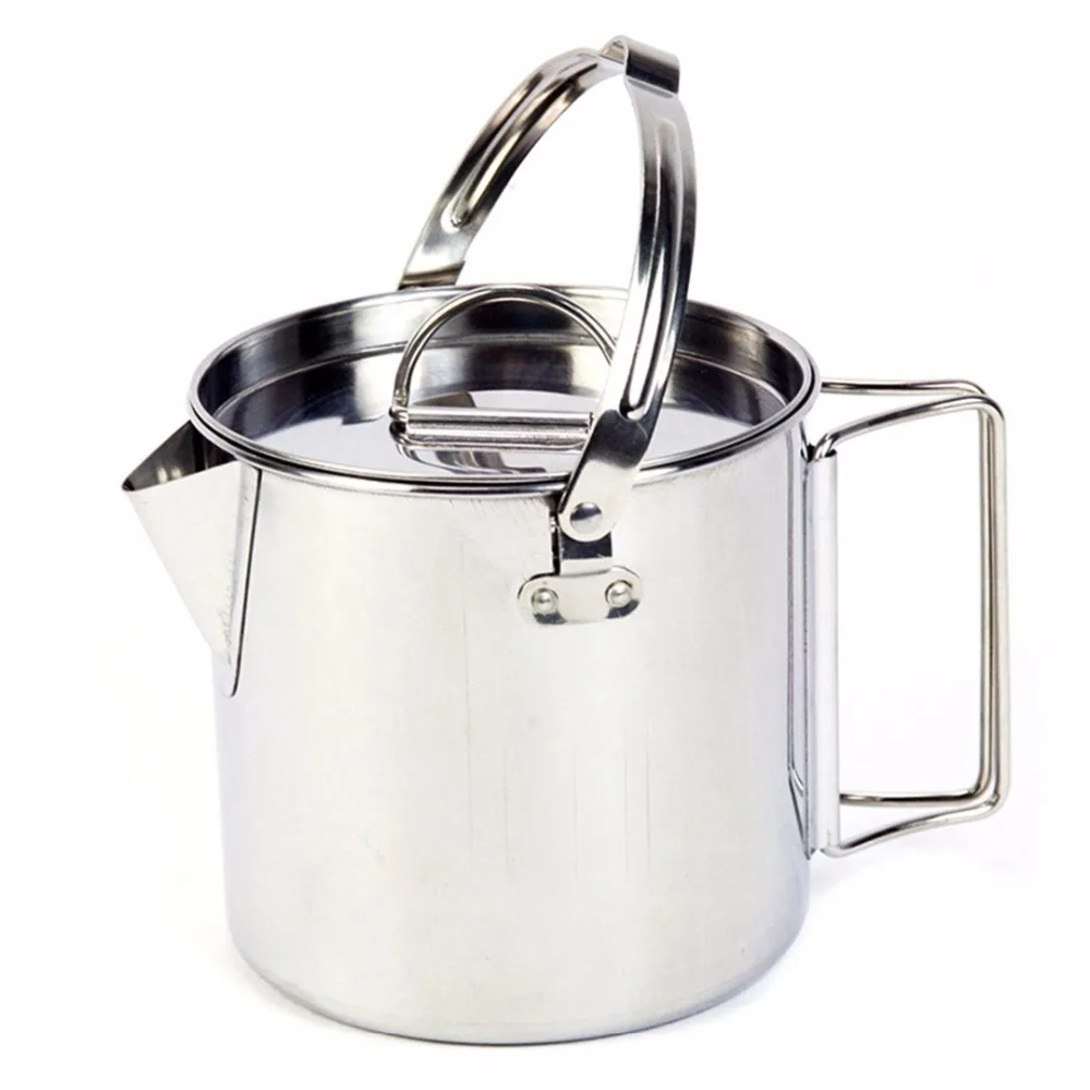 1.2L calderas de acero inoxidable al aire libre montañismo Camping hervir agua colgando olla con tapa vajilla