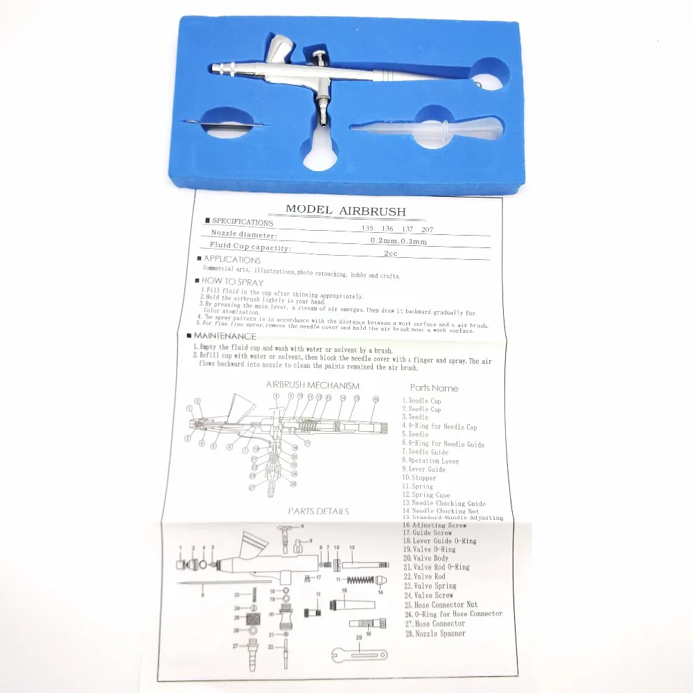 Аэрограф Комплект G-136 сопла Размеры 0,2/0,3/0,4/0,5 мм тянуть двойного действия переключатель печати ногтей Книги по искусству татуировки DIY