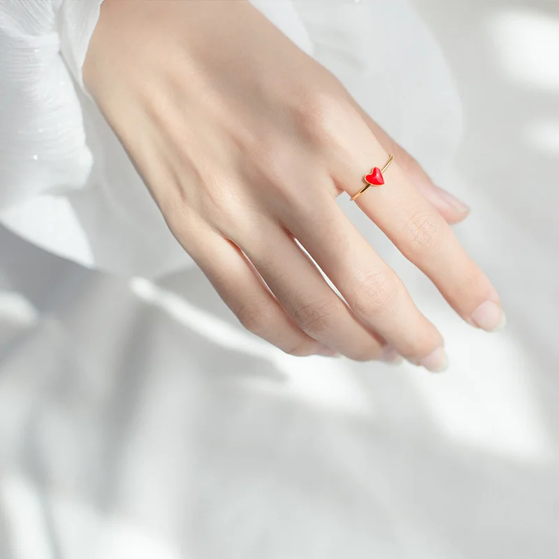 Trusta 100% 925 Real Sterling Silver Fashion Jewelry Gold Red Heart Cocktail Ring Sizable 5 6 7 Girl 2018 Kids Xmas Gift XY855