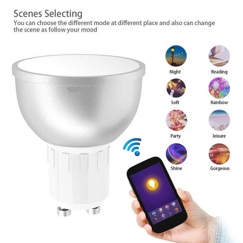 GU10 Smart LED Bulb 5W Dimmable WiFi Light Bulb Colorful Wireless App Controlled Led Garland Light Smart Bulb Lamparas 35FY2204