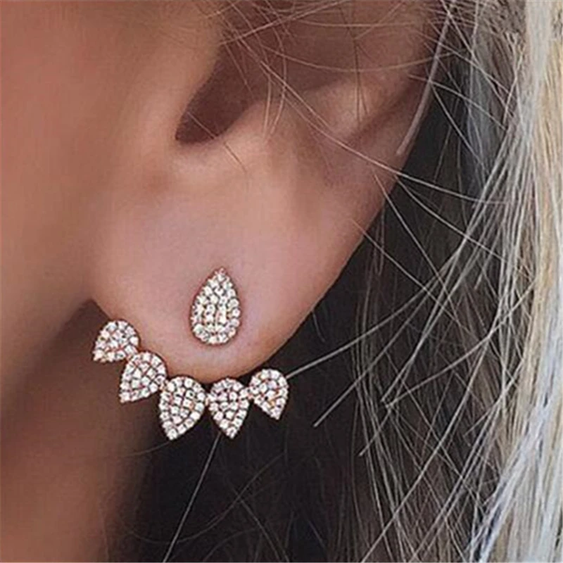 

2019 Fashion Jewelry New Crystal Front Back Double Sided Stud Earring For Women Fashion Ear Cuff Piercing Earring Gift Wholesale