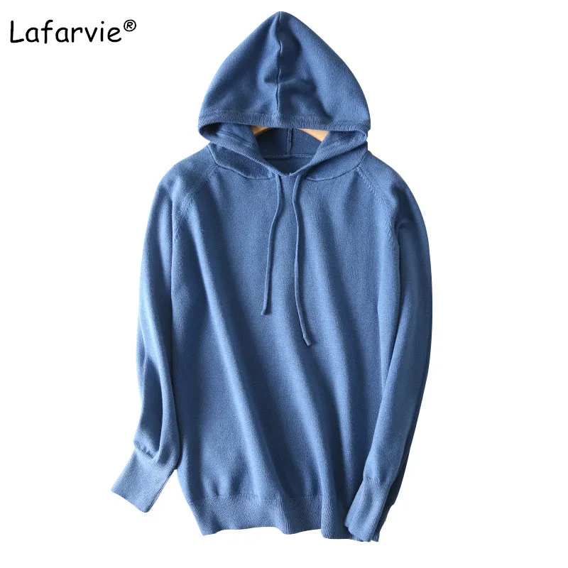 Lafarvie Autumn Winter New Knitted Hooded Cashmere Sweater Women Solid Color Plus Size Loose Female Pullover Knitting Sweater Lafarvie Autumn Winter New Knitted Hooded Cashmere Sweater Women Solid Color Plus Size Loose Female Pullover Knitting Sweater