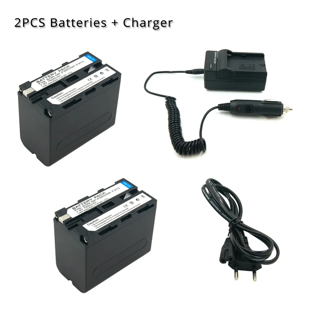 

2* 7800mAh 7.2V Digital Camera Batteria For Sony NP-F960 NP-F970 + 1*Car Charger Cable &1*EU Adapter for Sony F550 F750