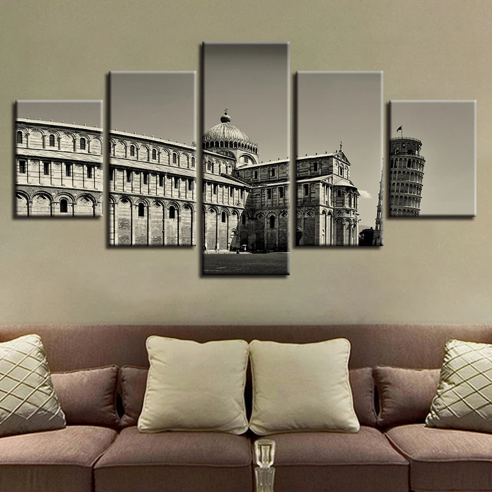 

Canvas HD Prints Posters Home Decor Frame 5 Pieces Piazza Dei Miracoli Paintings Leaning Tower Of Pisa Pictures Modular Wall Art