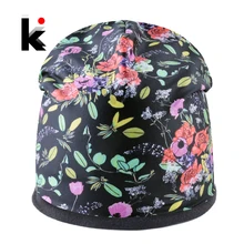 Женские зимние шапки с принтом Шапочка-бини с цветочным узором женские теплые толстые плюс вельветовые кепки женская уличная шапочка в стиле кэжуал Femme модная Лыжная шапка