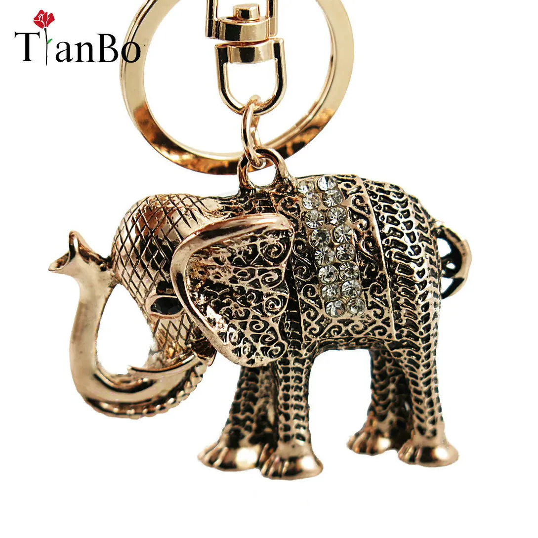 

Charm Pendant Lucky Mascot Vintage Elephant Keychain Bling Keyring Bag Purse Buckle Car Keys Holder Jewelry Gift For Women