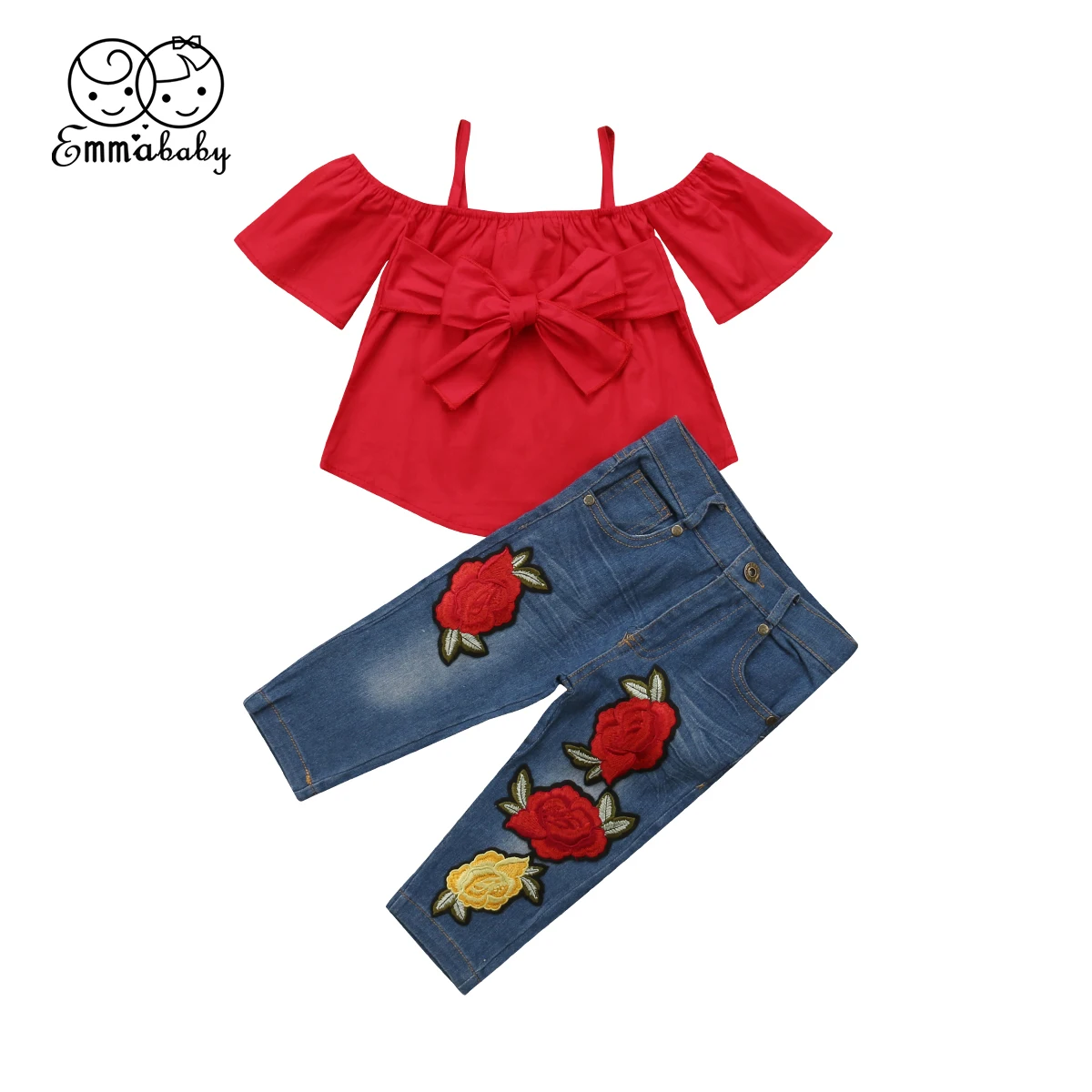Toddler Kids Baby Girl Summer Outfits Off Shoulder T-shirt Tops+Floral Pants Set