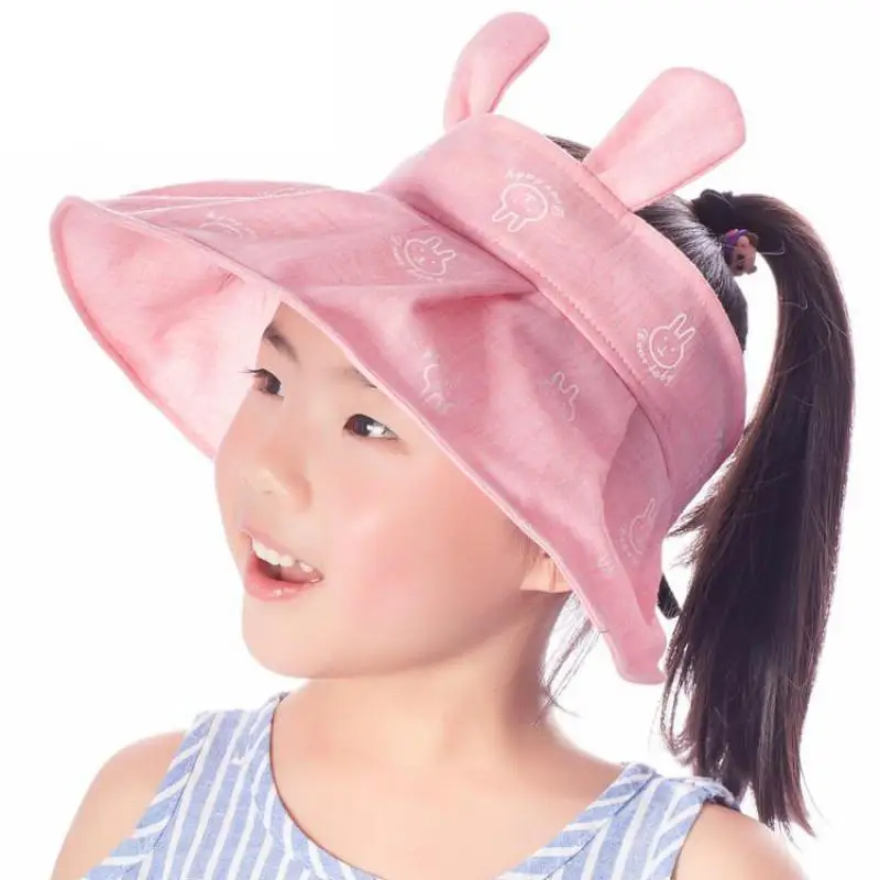 COKK детские летние шапочки для девочек и мальчиков, детский солнцезащитный козырек с заячьими ушками, милая Солнцезащитная шляпа, детская пляжная шляпа, Солнцезащитная Складная регулируемая шляпа