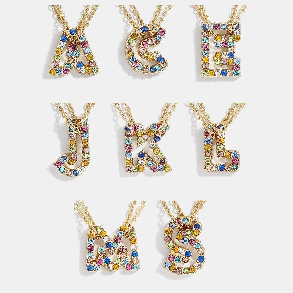 

Multicolor Fashion Charm Crystal 26 Alphabet Pendant Necklace Gold Maxi Chians Initial Letter Necklaces Couple Name Necklace