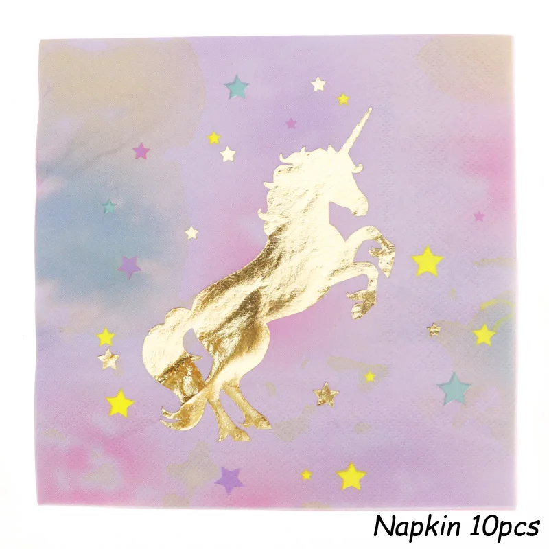 

10pcs/gold foil unicorn theme party disposable tableware supplies paper towel birthday party decoration wedding decoration kids