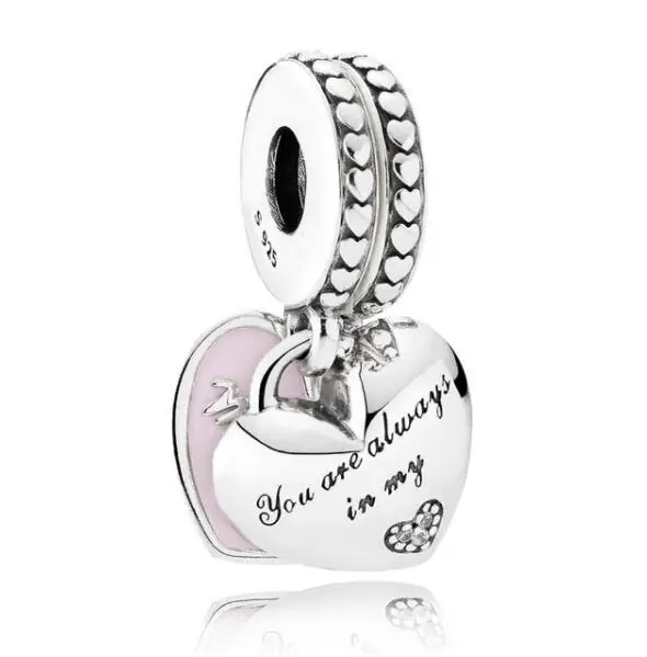 

Authentic 925 Sterling Silver Charm Mother And Daughter Hearts With Crystal Beads Fit Pandora Bracelet & Necklace DIY Jewelry