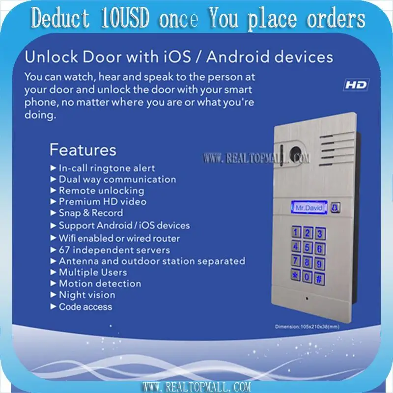 Wireless WiFi 4G Video Door Phone with HD Camera,IP DoorPhone Door bell Remote Control Doorbell via Smartphone&Tablets DHL