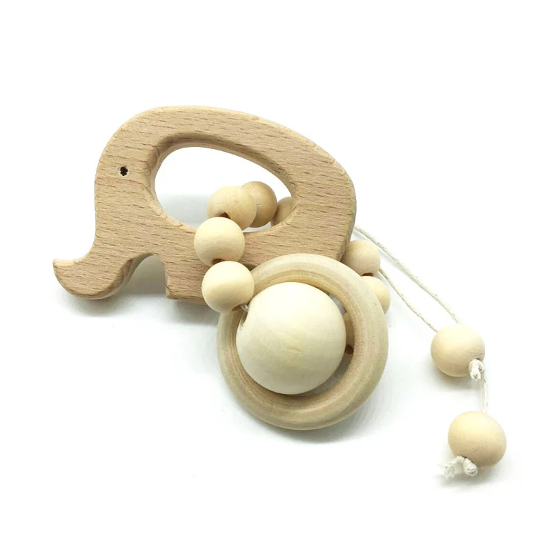 

Baby Wooden Teething Ring Safety Elephant Bear Heart Rabbit Baby Bracelet Gift Wood Molar Stick DIY Crafts Natural Baby Toys