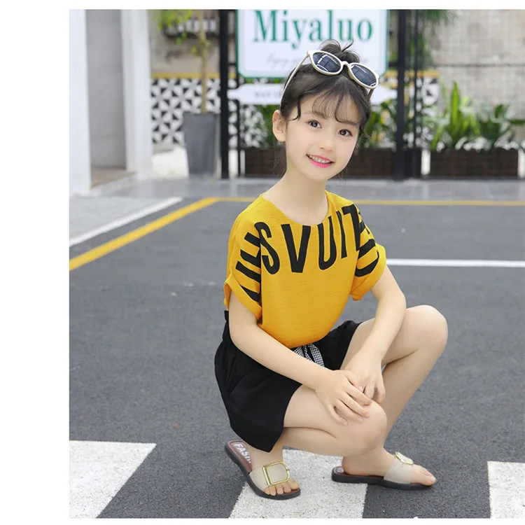 Summer Children Clothing Sets For Girls 2019 Fashion Letter Print Tshirts Tops Shorts Teenage Clothes 2Pcs Kids Suit 10 12 Years (6)