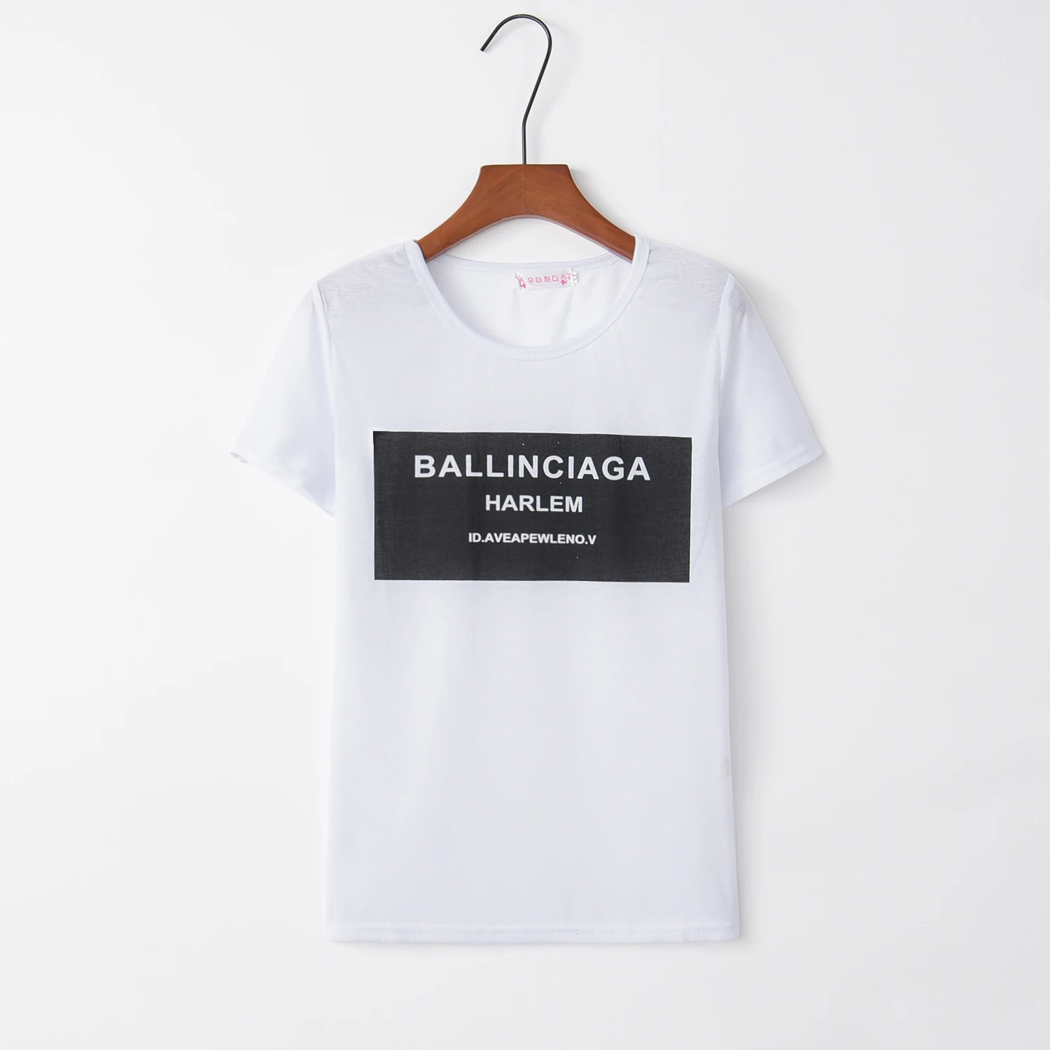 

T-shirt Euro-American Chao alphabet square personalized printed elastic cotton round collar short sleeve T-shirt