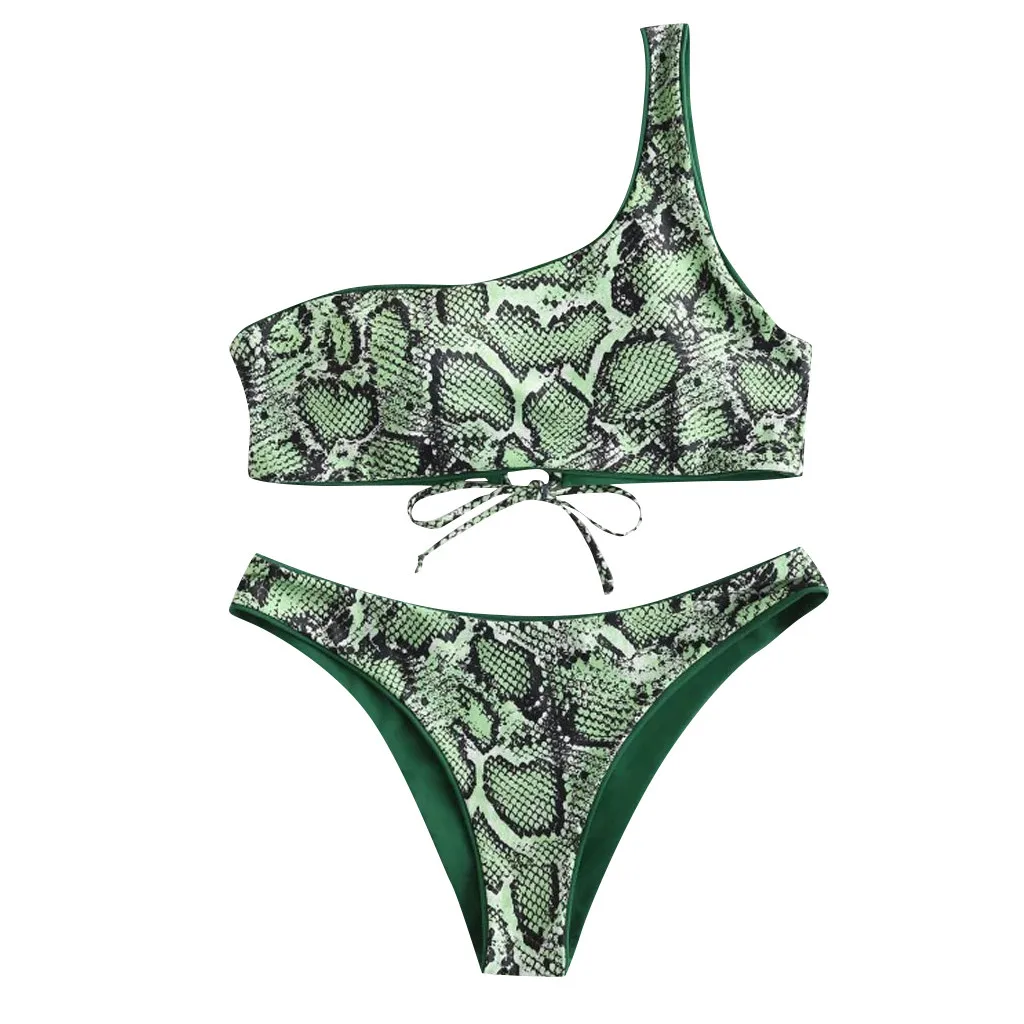 

Women's Swimsuit Sexy Two Piece Print Split Bikini One shoulder Swimsuit Lady Summer 2019 Beachwear Hot #YL5