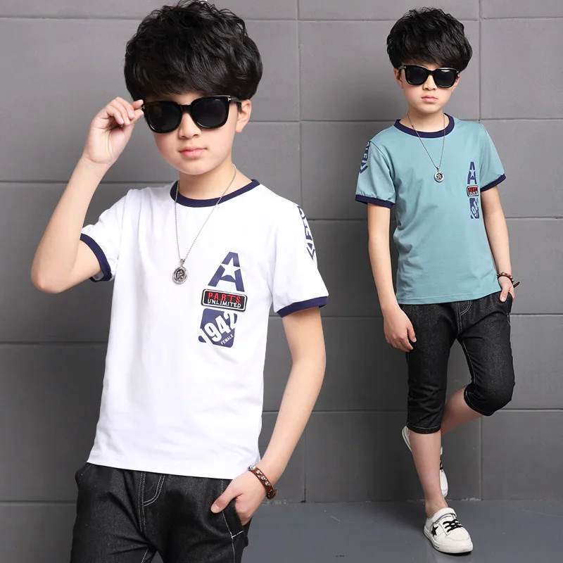 

Summer Labeling Round Neck Short Sleeve Suit Child New Pattern Motion Leisure Time Cowboy 2 Pieces Kids Clothing Sets