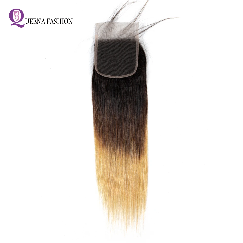 

1b/4/27 Ombre Brazilian Straight Hair Closure Pre plucked 4x4 Swiss Lace Closure With Baby Hair Non Remy Human Hair Closure