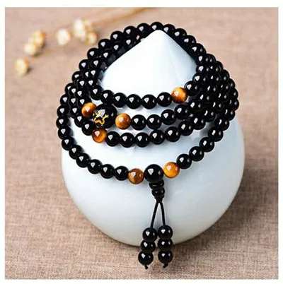 TNUKK Natural zhengpin pure black obsidian bracelet. Male and female lovers