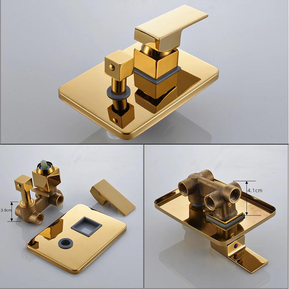 Дождь водопад смеситель для душа настенный латунный 3 канальный душ Управление клапан Золотой смеситель для душа Пластик душевая лейка