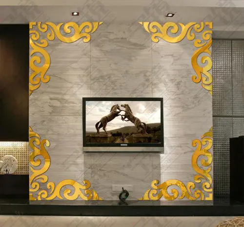 Большая Цветочная лоза 3D акриловая зеркальная настенная наклейка DIY дверь ТВ фон Декор - Цвет: Золотой