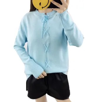 

Women Autumn Winter Sweater 2018 Sweet Lace-Up Long Sleeve Women Short Knitted Sweater Pullovers Loose Thin Basic Sweater CQ2303