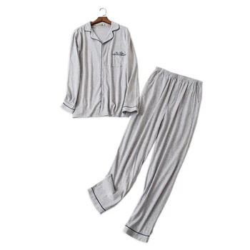 

Pure color Simple sleepwear men pajamas sets 100% cotton winter long-sleeve Pyjamas daily wear male pijamas hombre pyjamas