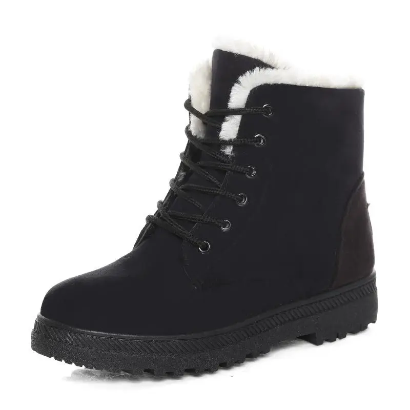 Ariari/женские зимние ботинки теплая обувь женские ботильоны на плоской подошве замшевая обувь на платформе с мехом и плюшем женская модная обувь - Цвет: Winter Black shoes