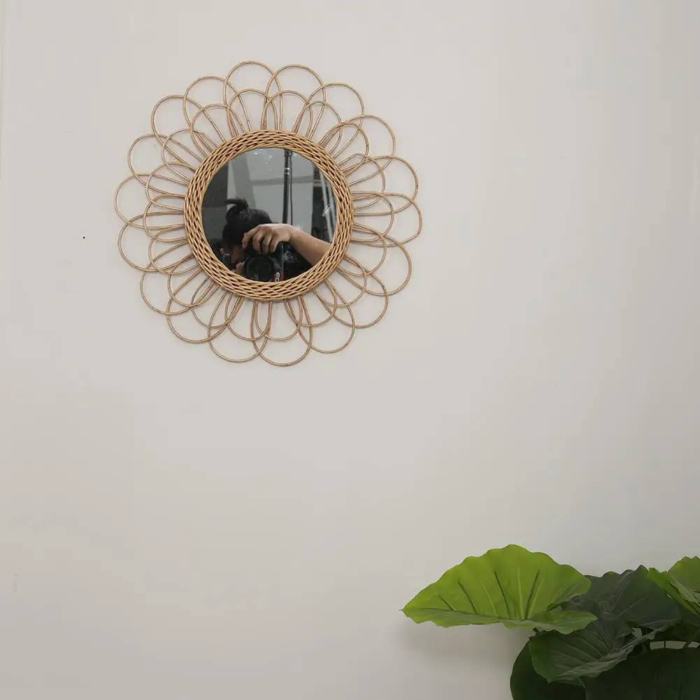 Высококачественное туалетное зеркало из ротанга, инновационное художественное украшение, круглые настенные зеркала для гостиной, кухни, ванной комнаты