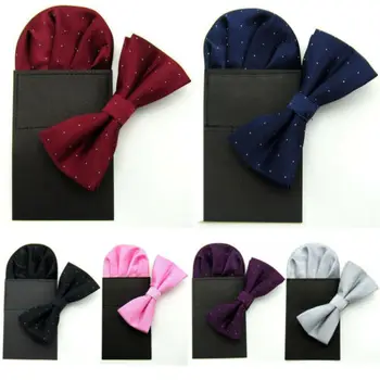 

Men Shiny Polka Dots Wedding Party Bowtie Set Glittery Bow Tie Pocket Square Lot SETBW0022