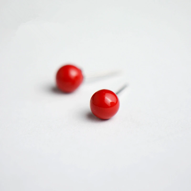 

ROSE LEE Round Red Shell Pearl Stud Earrings For Women 925 Sterling Silver Earings Fashion 925 Jewelry Brinco RL25