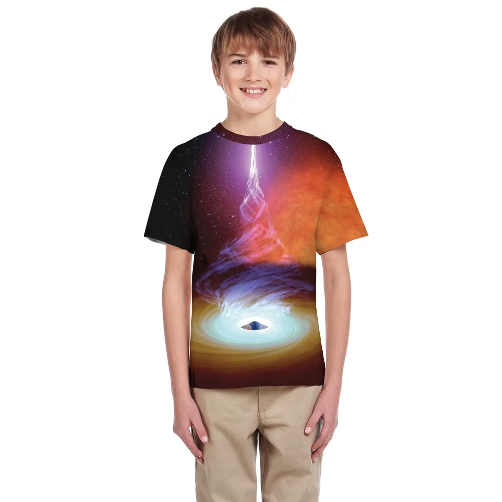 Новинка года, весенне-летняя футболка с короткими рукавами и цифровым принтом «3D Universe Black Hole/Lion» для мальчиков и девочек От 7 до 14 лет, 3 цвета