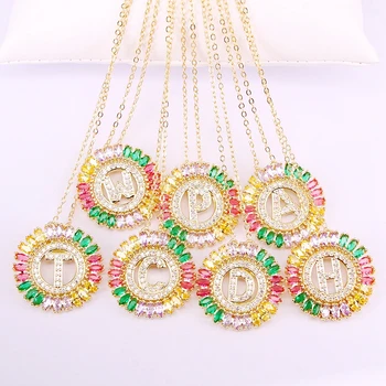 

6PCS, New Fashion CZ Micro Pave Letter Intitial Colorful Zirconia Crystal Gold Filled Pendant Rainbow Elegant Necklaces