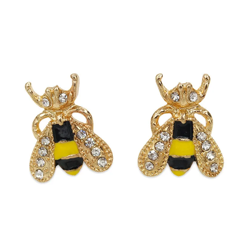 Модные милые женские милые популярные золотые маленькие пчелы Кристалл штифт с насекомым серьги ювелирные изделия подарок