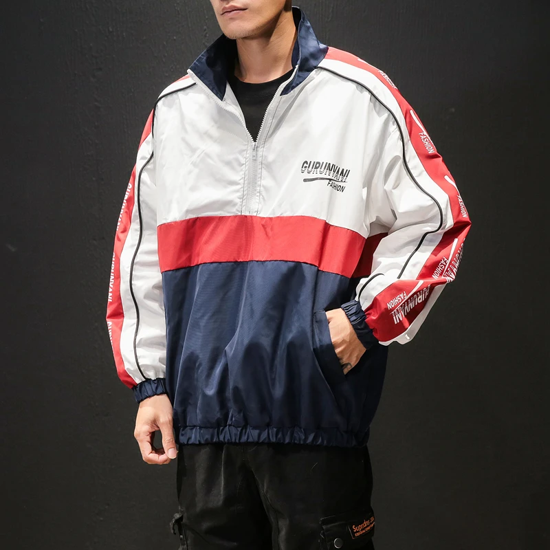 

2019 Hip Hop Spring Jackets Men Windbreaker Patchwork Autumn Loose Casual Jacket Male Coats Zipper Tracksuit Streetwear 4XL 5XL