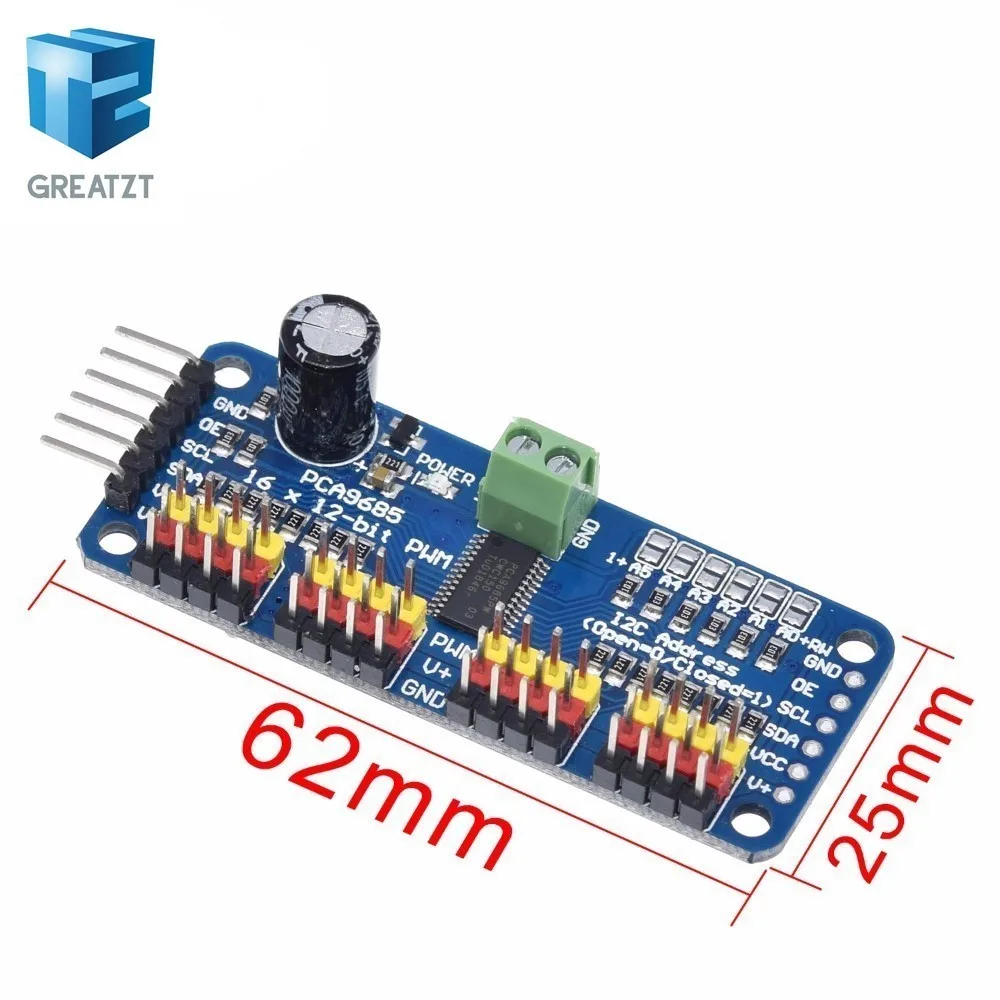1 шт. 16-канальный 12-битная ШИМ/сервопривод-I2C интерфейс-PCA9685 для Arduino Raspberry Pi DIY Servo Щит Модуль