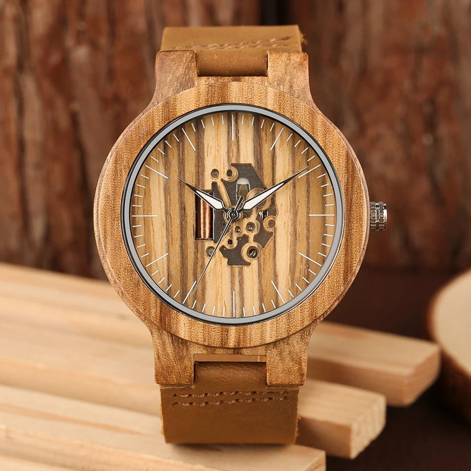Vintage Black Ebony Wooden Men's Watches Zebra Stripe Round Analog Quartz Wristwatch Sport Skeleton Clock Male Relogio Masculino 2018 (20)
