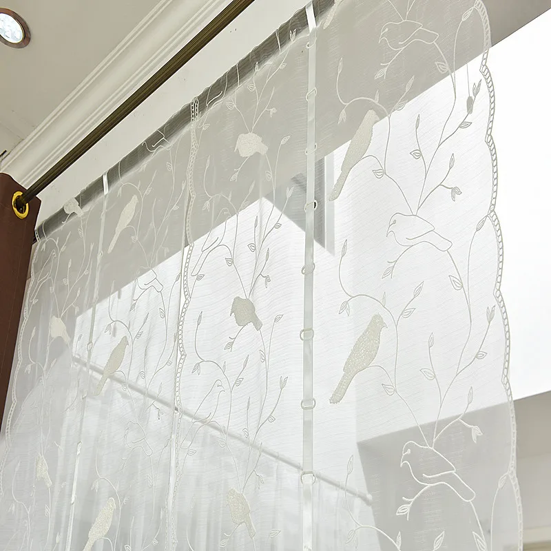 Junwell белая вышивка птица лента Римский занавес дизайн сшивание цвета Тюль балкон кухня окно шторы 1 шт