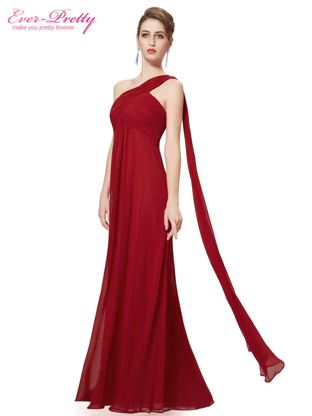 Сексуальное шифоновое платье подружки невесты, длинное красивое ТРАПЕЦИЕВИДНОЕ ПЛАТЬЕ на одно плечо, однотонное Элегантное свадебное платье для вечеринки, Vestido Madrinha - Цвет: Burgundy