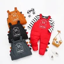 Зимняя хлопковая одежда для малышей; Плотный Комбинезон ярких цветов для девочек; Модный комбинезон с принтом для мальчиков; теплый Пуховый комбинезон; детские брюки