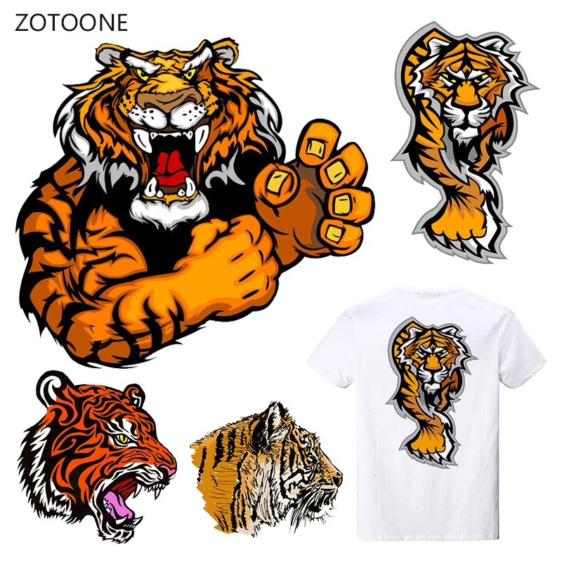 Нашивки ZOTOONE с тигром на одежду термотрансферные наклейки для мальчиков и мужчин