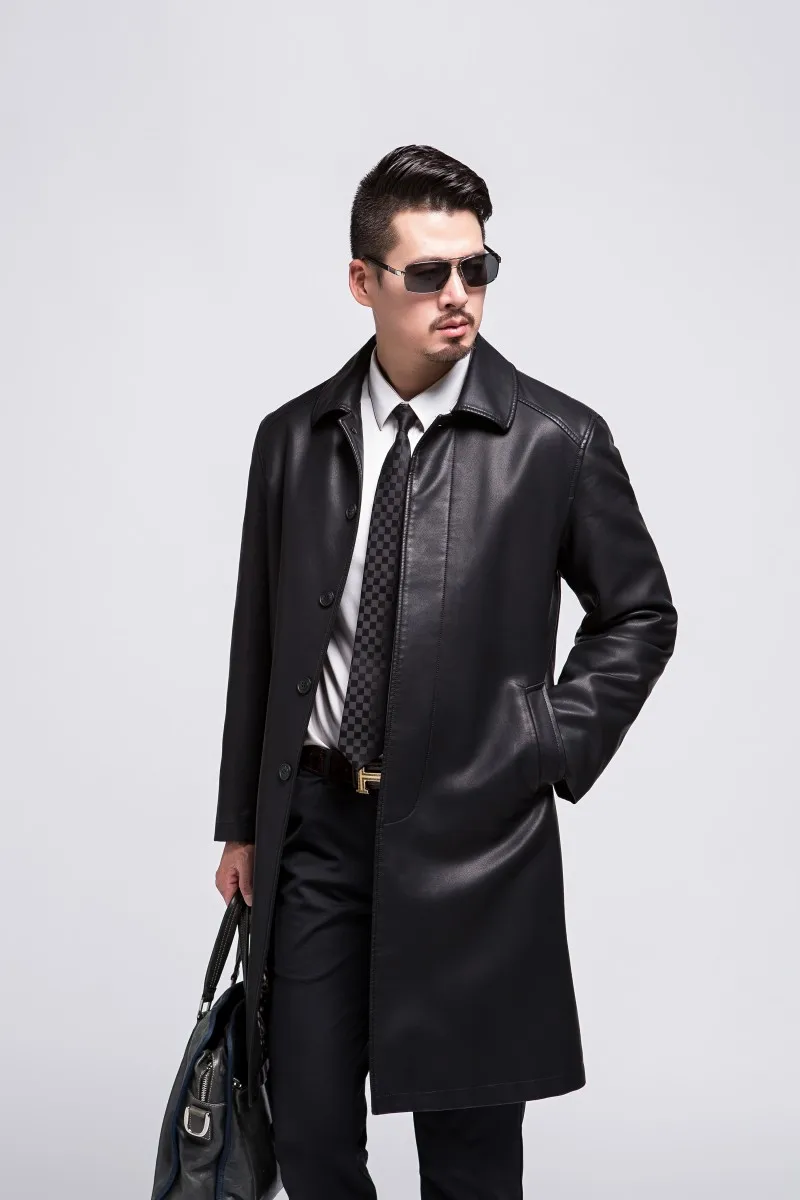 Новинка 809, модное мужское длинное кожаное пальто, овечья шерсть, мужское зимнее пальто, длинная куртка, пальто