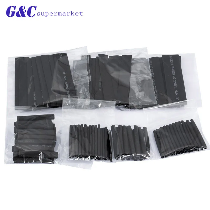 127pcs Black Tube Car Cable Sleeving Assortment Wrap Wire Kit with Polyolefin Assortment
