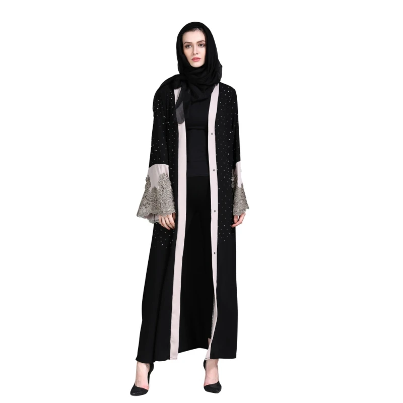 Модные мусульманское платье с длинными рукавами Абаи платья для Для женщин кружева платье Кафтан Исламская платье лоскутное плюс Размеры