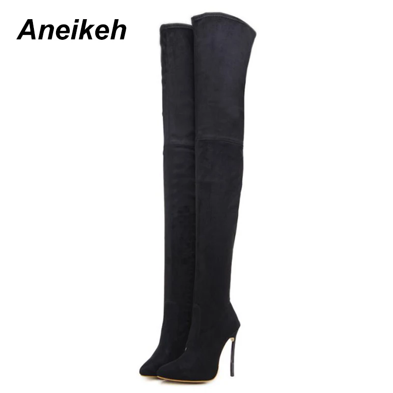 

Aneikeh 2019 Autumn Zipper Women Boots Stretch Slim Thigh High Boots Fashion Over the Knee Boots High Heels Shoes Woman Sapatos